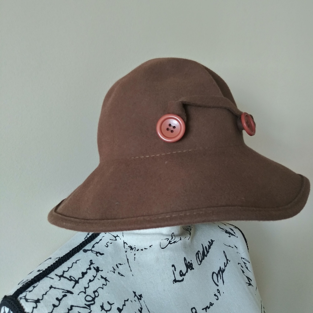 Vintage 100% Wool Brown Bucket Hat Women's